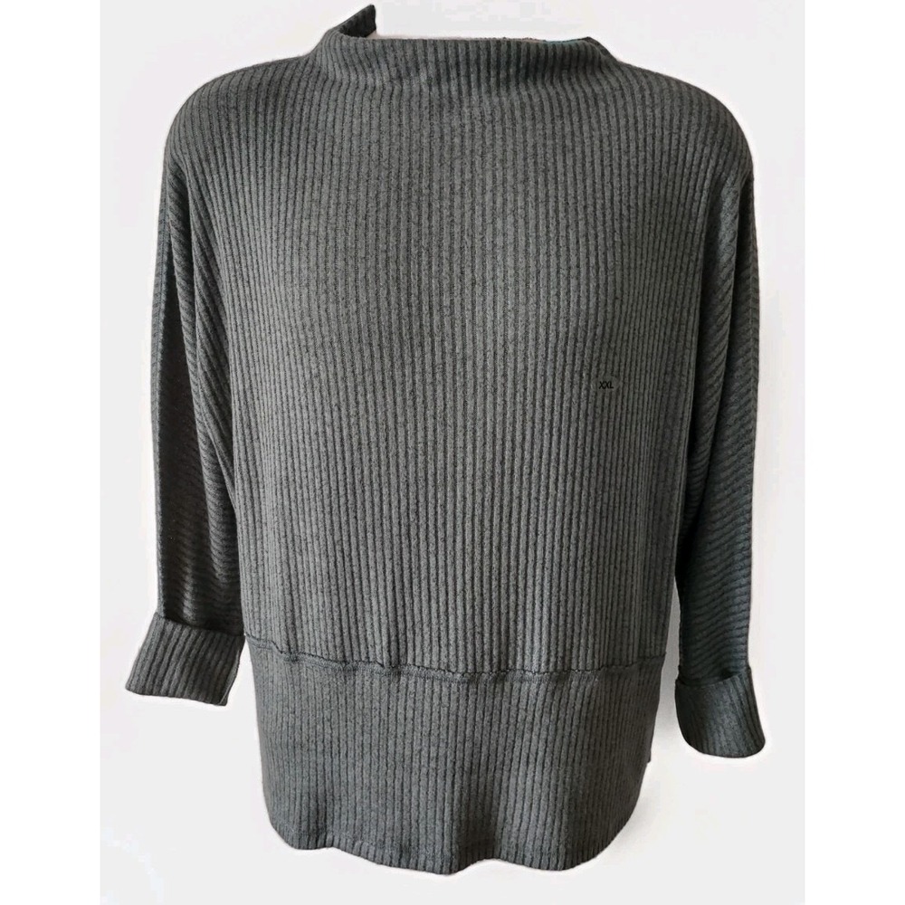 Women's Green/gray Ribbed Knit Pullover Sweater